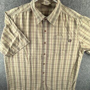 Marmot Button Up Shirt Men Outdoor Hiking Fishing Large Beige Green Cotton
